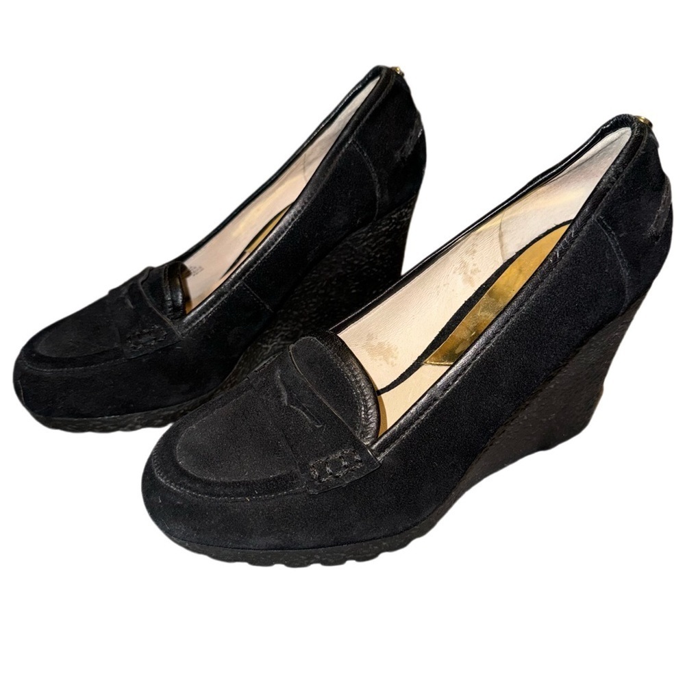MICHAEL Michael Kors Black Suede Wedge Loafer Pumps
